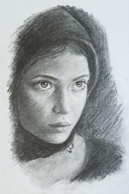  Danielle Lussier将Steve McCurry拍摄于阿富汗赫拉特的女孩照片通过绘画的形式展现出来。 