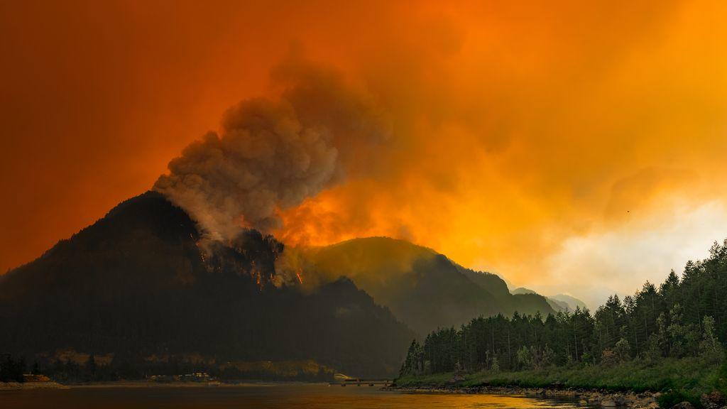  持续燃烧了一个月的森林大火如人间地狱一般，Dylan Taylor摄于哥伦比亚河峡谷。 
