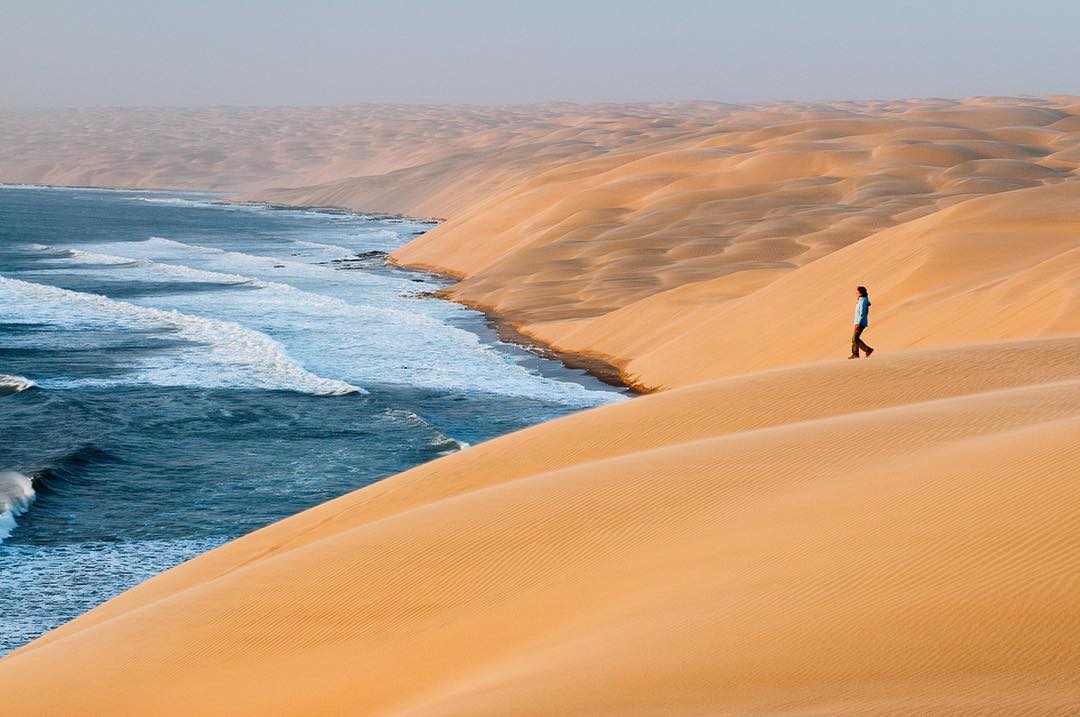  与南大西洋相接的纳米比亚沙漠，来自摄影师Frans Lanting。 
