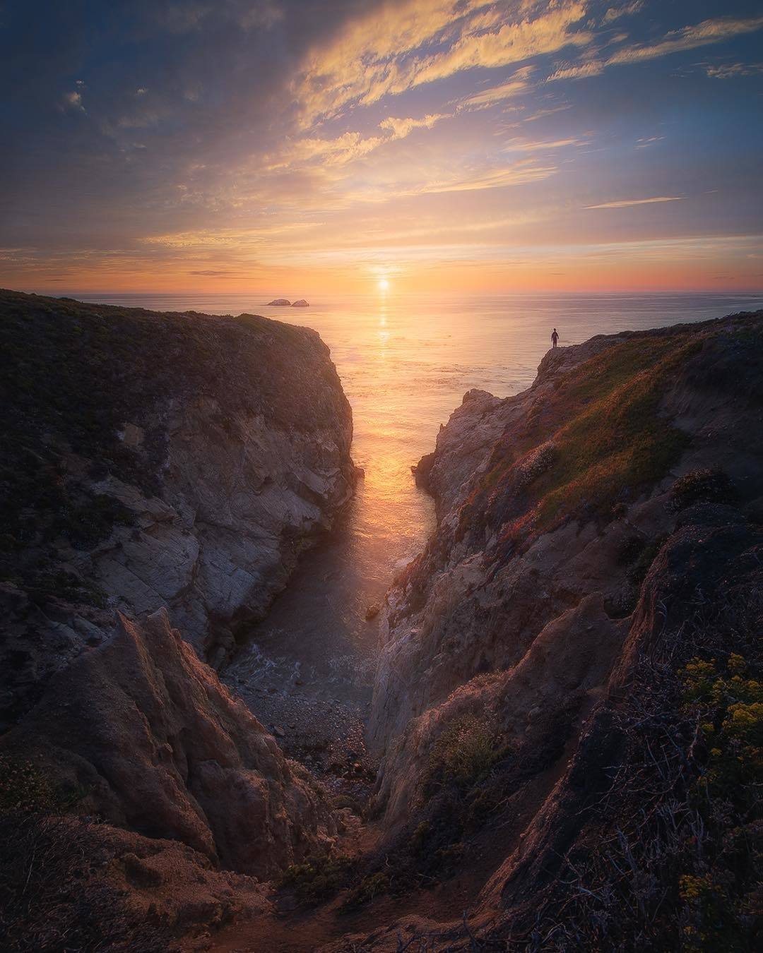  美国大苏尔海岸的日落，来自摄影师Michael Shainblum。 
