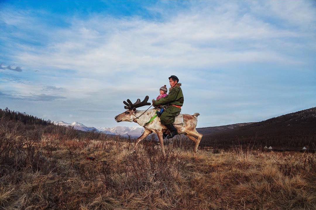 骑着驯鹿的父子stevemccurry摄于蒙古北部