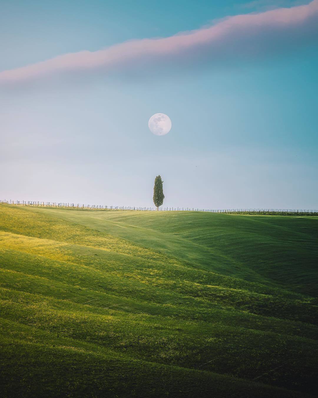  托斯卡纳的草地和月亮，来自摄影师Merve Cevik。 