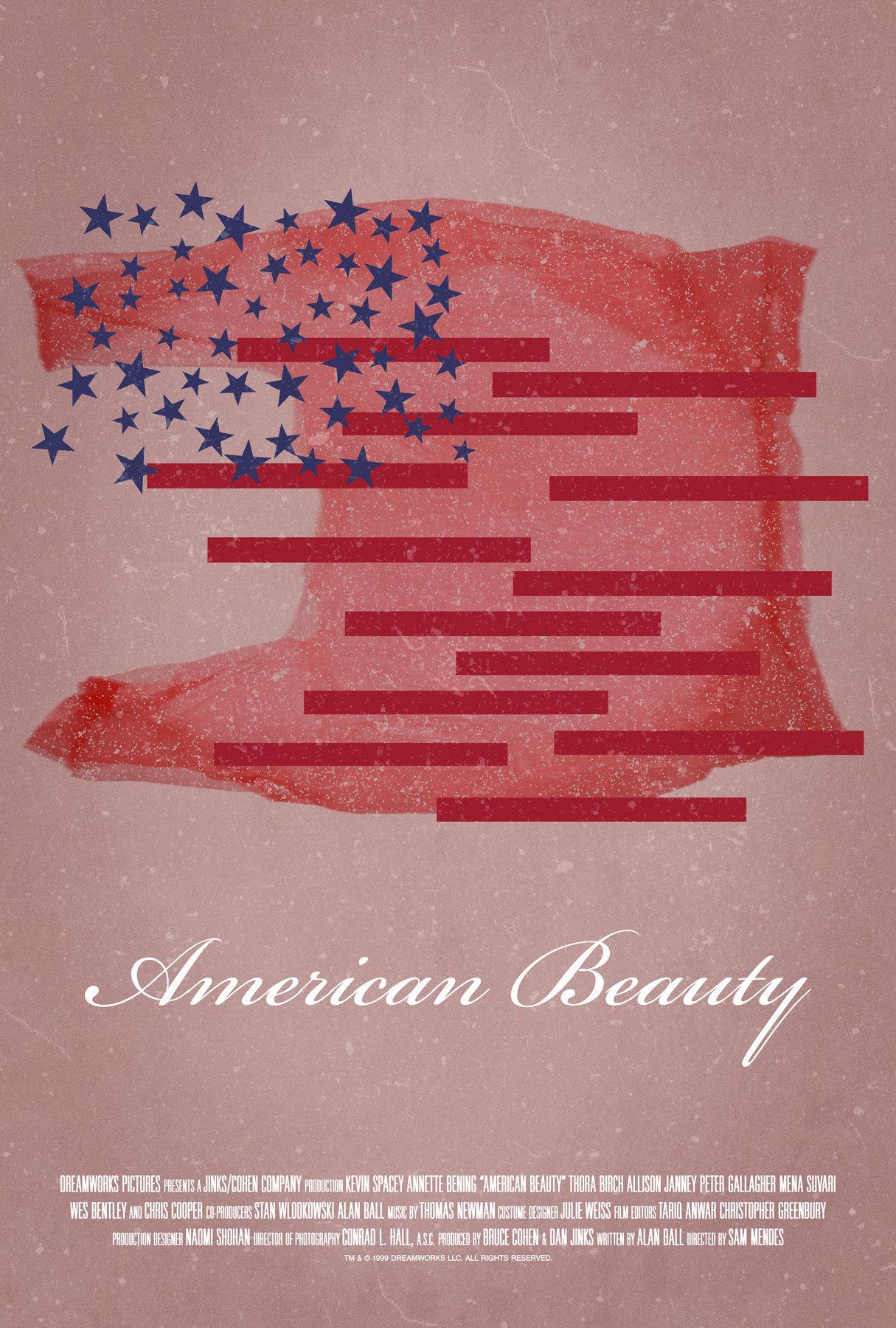  海报：美国丽人，导演：萨姆·门德斯。 