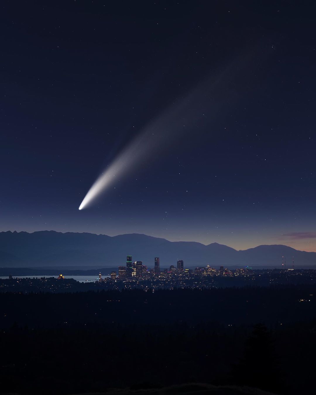西雅图上空的neowise彗星来自摄影师brayfalls