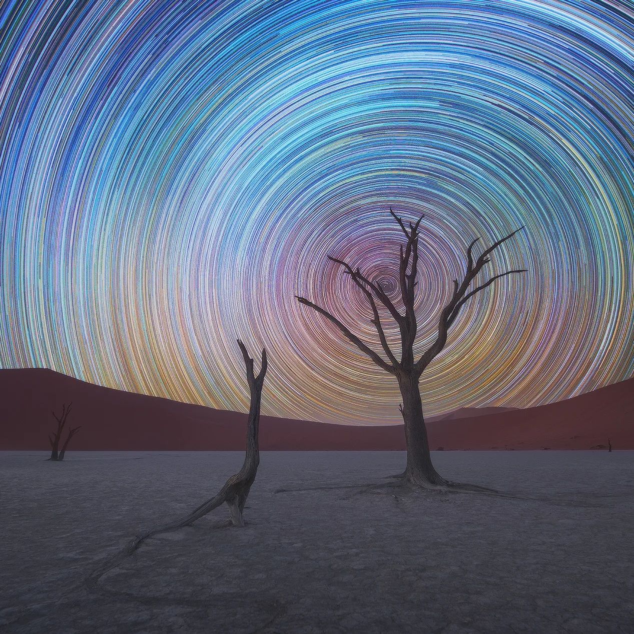  纳米布沙漠的星轨，来自摄影师Daniel Kordan。 