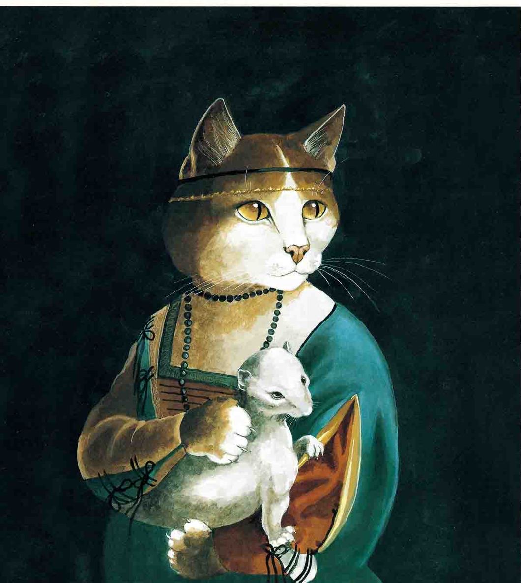 抱银鼠的女子，列奥纳多·达·芬奇　1489—1490。<br/>《如果名画都是猫》