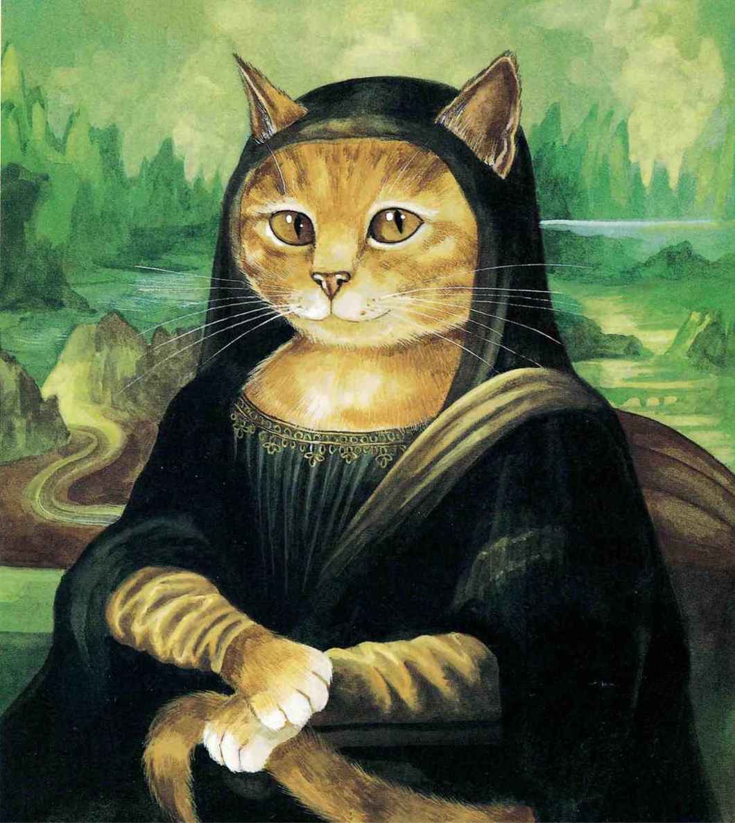 蒙娜丽莎的微笑，列奥纳多·达·芬奇，1503—1506。<br/>《如果名画都是猫》