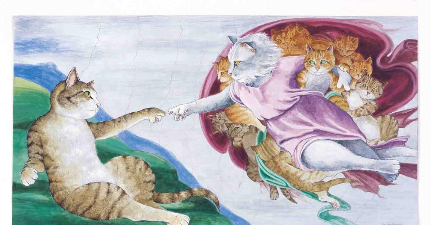 创造亚当，米开朗基罗　1511—1512。<br/>《如果名画都是猫》